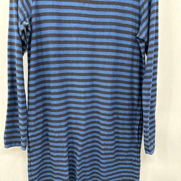 JANE & DELEANCEY S 100% Cotton blue-black stripe midi length Atheisure dress - Picture 3 of 12